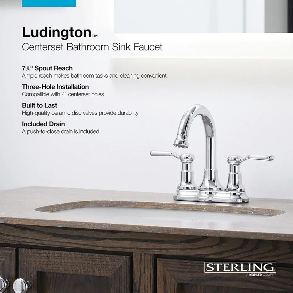 Kohler Sterling Ludington 4 inch Centerset Bathroom Sink Faucet Brushed Nickel